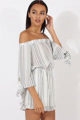 White Stripe Pattern Bardot Playsuit - Katherine