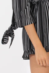 Black Stripe Pattern Bardot Playsuit - Katherine