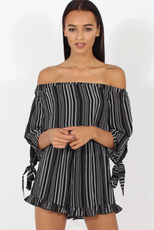 Black Stripe Pattern Bardot Playsuit - Katherine