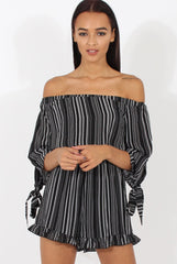 Black Stripe Pattern Bardot Playsuit - Katherine