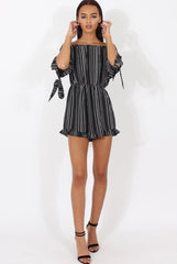 Black Stripe Pattern Bardot Playsuit - Katherine