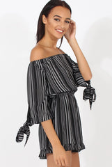 Black Stripe Pattern Bardot Playsuit - Katherine