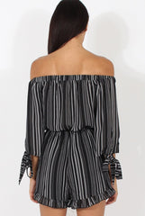 Black Stripe Pattern Bardot Playsuit - Katherine