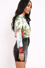 Floral Button Down Blouse with Black Contrast - Katherine