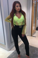 Lime Sheer Button Front Crop Blouse - Damari