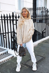 Cream Cable Knit High Neck Oversized Jumper - Kiyla