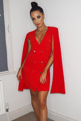Red Cape Style Blazer Dress - Rosy