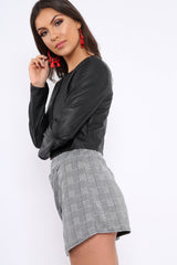 Black Cropped Faux Leather Jacket -Katriel