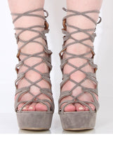 Grey Suede Lace Up Platform Heels - Katrina