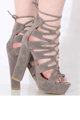 Grey Suede Lace Up Platform Heels - Katrina