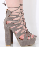 Grey Suede Lace Up Platform Heels - Katrina