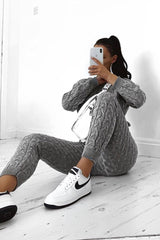 Grey Cable Knit Sweater and Leggings Loungewear Co-ord - Ionia