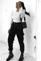 White Ribbed Sheer Puff Sleeve Top - Orly