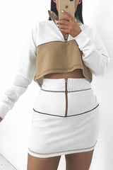 White Camel Cropped Zip Jumper Skirt Co-ord - Hestia