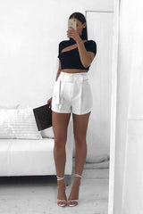 Off White Tailored Pleat Front Belted Shorts - Immi