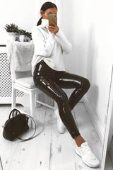 Black Shiny Vinyl PU Leggings - Rio