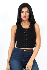 Kay Black Tie Front Top