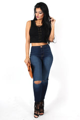 Kay Black Tie Front Top