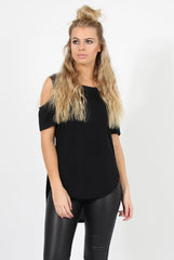 Black Cold Shoulder Dipped Hem Top - Kay