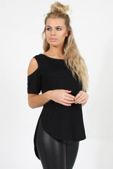 Black Cold Shoulder Dipped Hem Top - Kay
