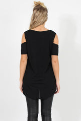 Black Cold Shoulder Dipped Hem Top - Kay