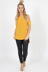 Mustard Cold Shoulder Dipped Hem Top - Kay