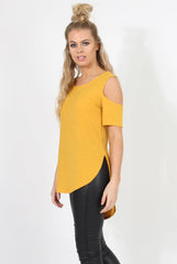 Mustard Cold Shoulder Dipped Hem Top - Kay