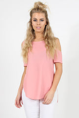 Pink Cold Shoulder Dipped Hem Top - Kay