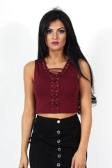 Kay Wine Tie Front Top