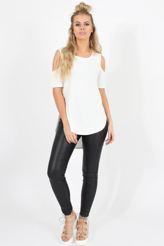 White Cold Shoulder Dipped Hem Top - Kay