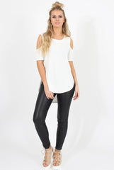 White Cold Shoulder Dipped Hem Top - Kay