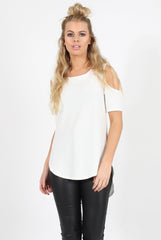 White Cold Shoulder Dipped Hem Top - Kay
