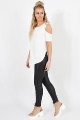 White Cold Shoulder Dipped Hem Top - Kay