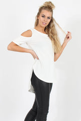 White Cold Shoulder Dipped Hem Top - Kay