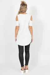 White Cold Shoulder Dipped Hem Top - Kay