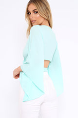 Turquoise Wrap Tie Crop Blouse - Kay