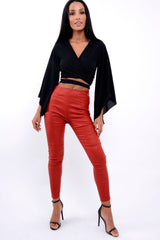 Black Wrap Tie Crop Blouse - Kay