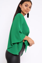 Green Wrap Tie Crop Blouse - Kay