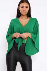 Green Wrap Tie Crop Blouse - Kay