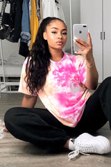 Pink and Peach Cloudy Tie Dye Tshirt Dress - Clara