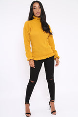 Mustard Knitted Ruffle Jumper with Elasticated hems - Kayleigh