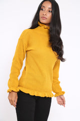 Mustard Knitted Ruffle Jumper with Elasticated hems - Kayleigh