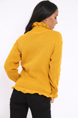 Mustard Knitted Ruffle Jumper with Elasticated hems - Kayleigh