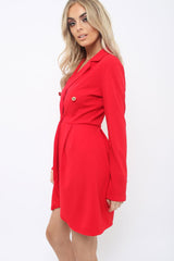 Red Button Detail Blazer Dress - Kayleigh