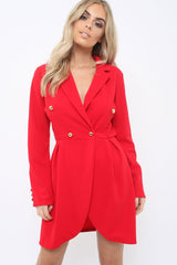Red Button Detail Blazer Dress - Kayleigh
