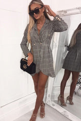 Hound-Tooth Button Detail Blazer Dress - Kayleigh