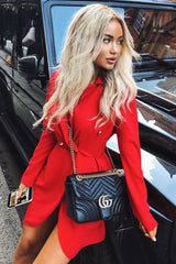 Red Button Detail Blazer Dress - Kayleigh