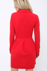 Red Button Detail Blazer Dress - Kayleigh