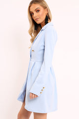Baby Blue Button Detail Blazer Dress - Kayleigh