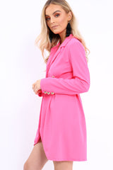 Fuchsia Button Detail Blazer Dress - Kayleigh